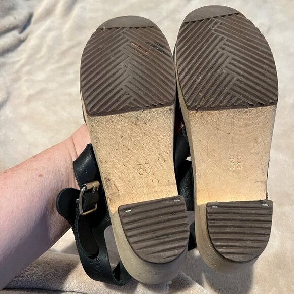 MIA x Free People Greta Swedish Black Leather Wooden Clogs Size 38 / 7 - Picture 7 of 11